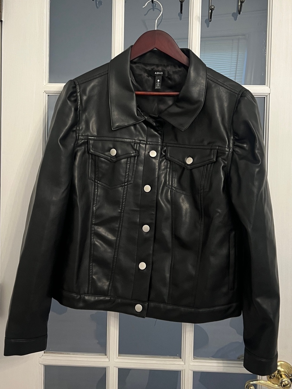 AQUA Women’s Black Faux Leather Button Up Jacket Size XL